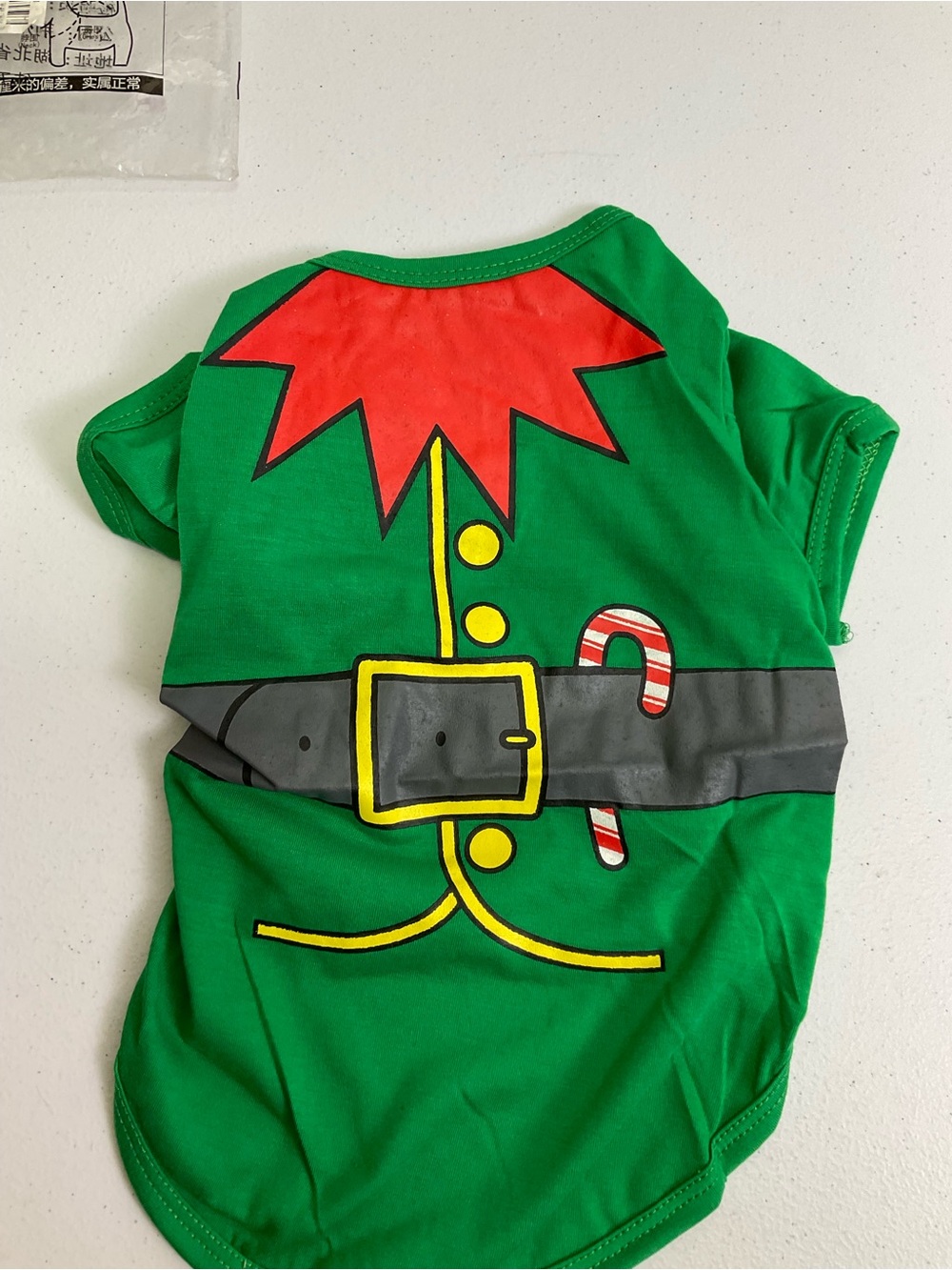 Holiday Elf Dog Shirt in Green with Candy Cane Accent